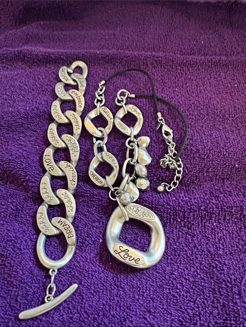 Silver-Tone Charm Necklace and Bracelet Set in Silver
